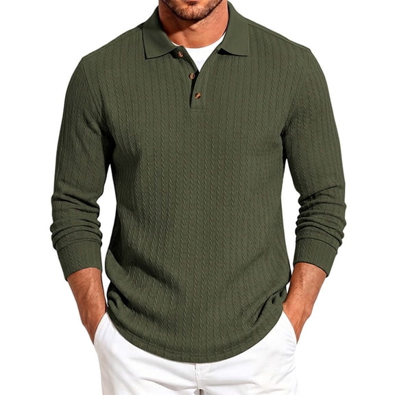 Cmfcve Button Collared Shirts for Men Casual Long Sleeve Knitted Layering Tops Regular Fit Classic Golf Shirts