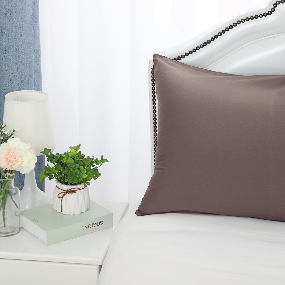 Unique Bargains Pillowcases 2-Piece Egyptian Cotton Pillow Cover Coffee Standard