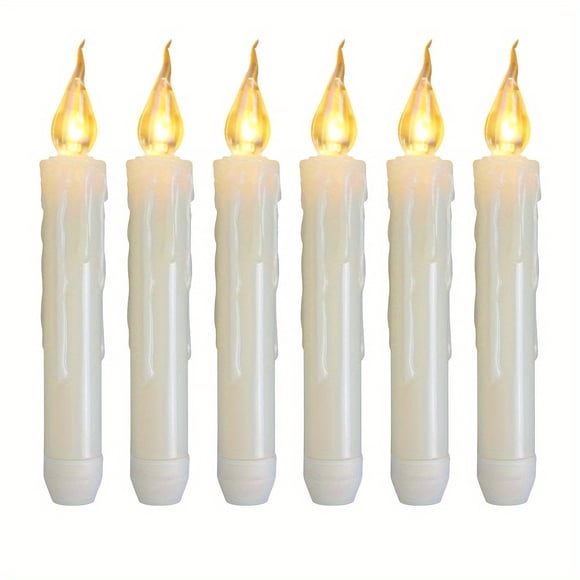 AMERTEER 6 Electronic Candle Lights Transparent Simulation Flashing Light Head with Teardesign Candle Used for High-end Banquets Weddings Birthday Banquets Family Gatherings Holiday