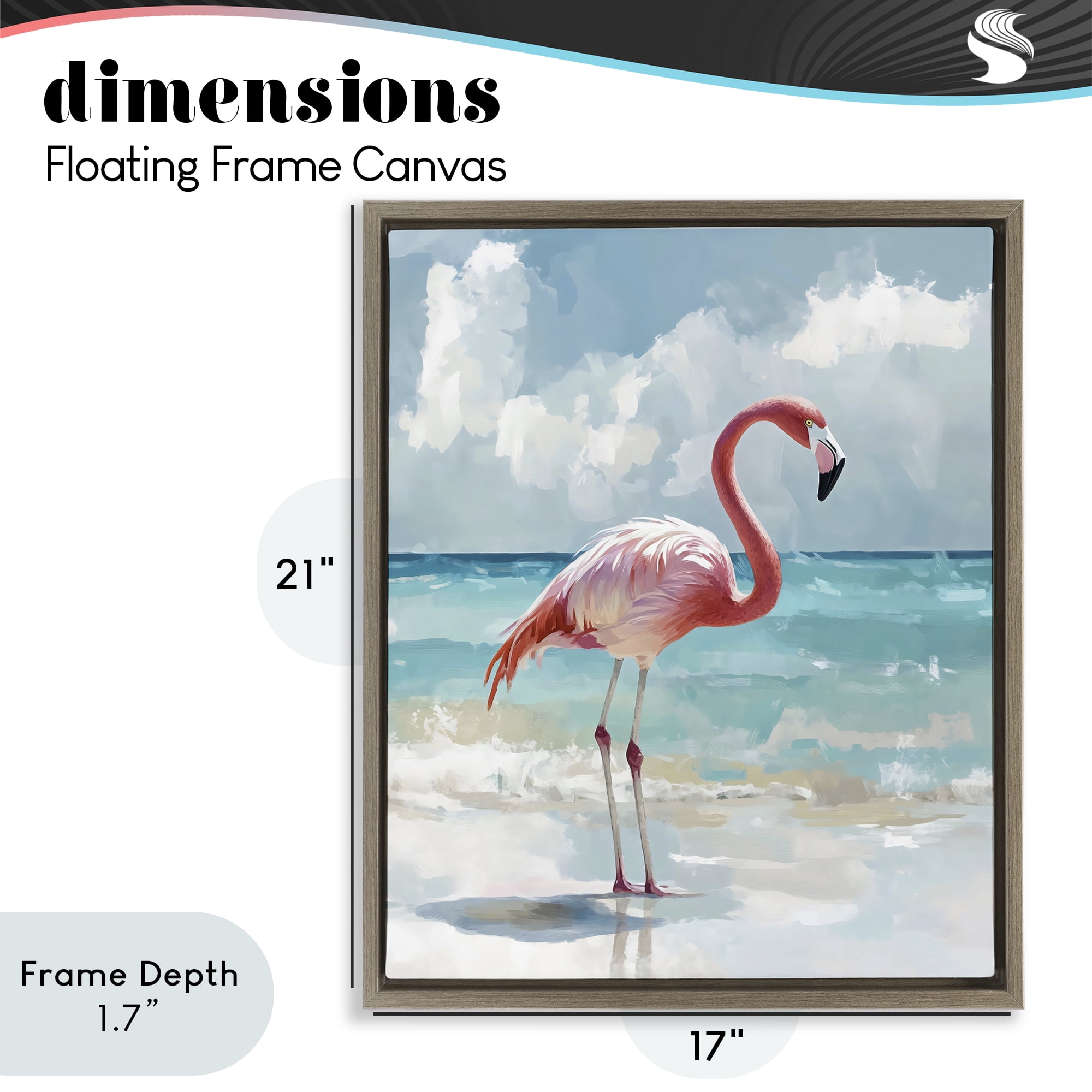 Stupell Industries Flamingo At Shore Brown Framed Floater Canvas Wall Art, design by The Prints Vibe