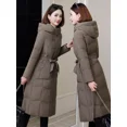 thumbnail image 4 of Abrigo de plumón de pato blanco de diseño largo de invierno para mujer, abrigo con capucha y cinturón, ropa exterior ajustada, 4 of 4