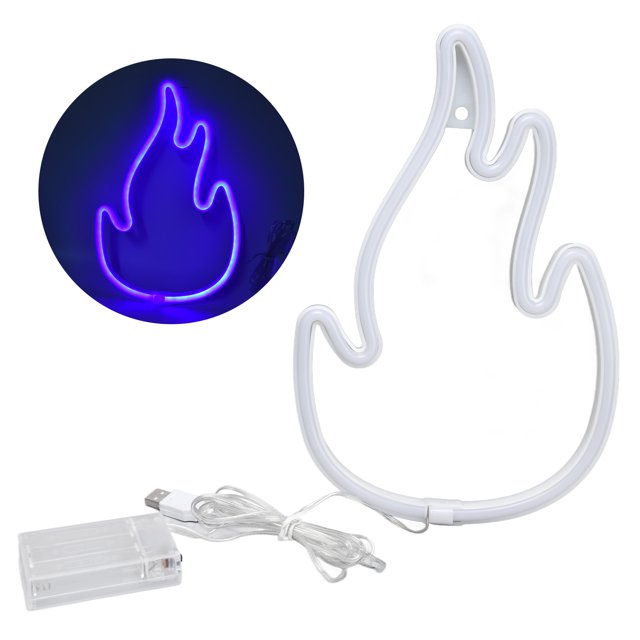 Señal de neón de llama, fuente de alimentación dual, luz de neón de llama para decoración de pared, configuración de sala de juegos de dormitorio, azul