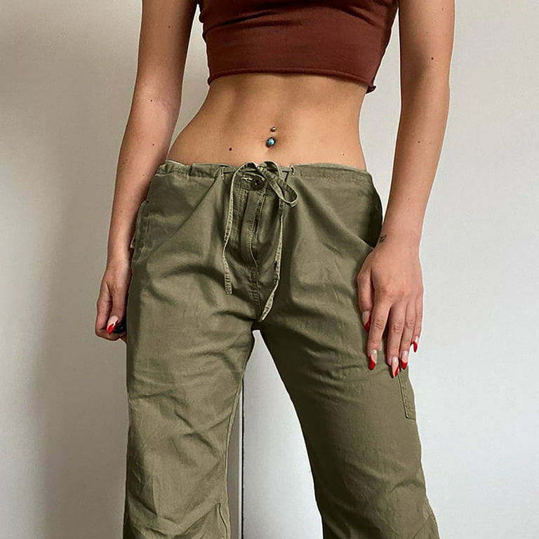 Dtydtpe Clearance Sales, Cargo Pants Women, Women Fashion Vintage Low Waist  Individualized Elastic Waist Adjustable Loosepig Nose Buckle Foot Loose  Cargo Pants with Pocket Army Green 