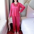 thumbnail image 6 of FNFYFH Womens Plus Size Satin Pajamas Set Two Piece Long Sleeve Silky Sleepwear V Neck Lace Pj Set, 6 of 6