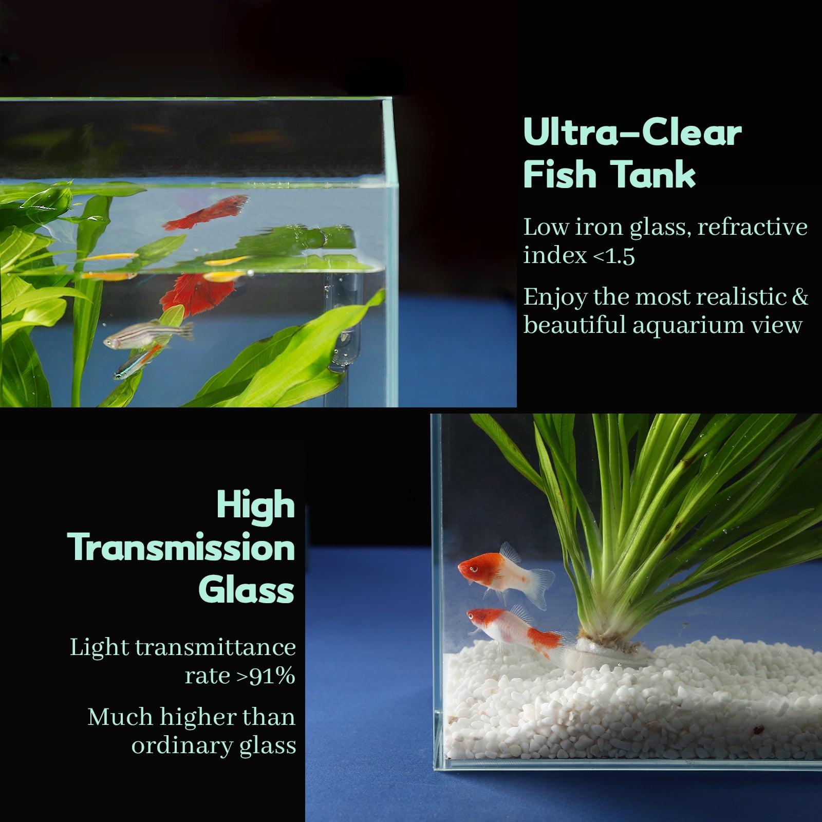 LAQUAL 3 Gallon Ultra Clear Glass Fish Tank, Rimless Low Iron Aquarium for Betta/Nano/Goldfish/Snail/Shrimp, Small Fish Tank with Fish Net & Cleaning Tools