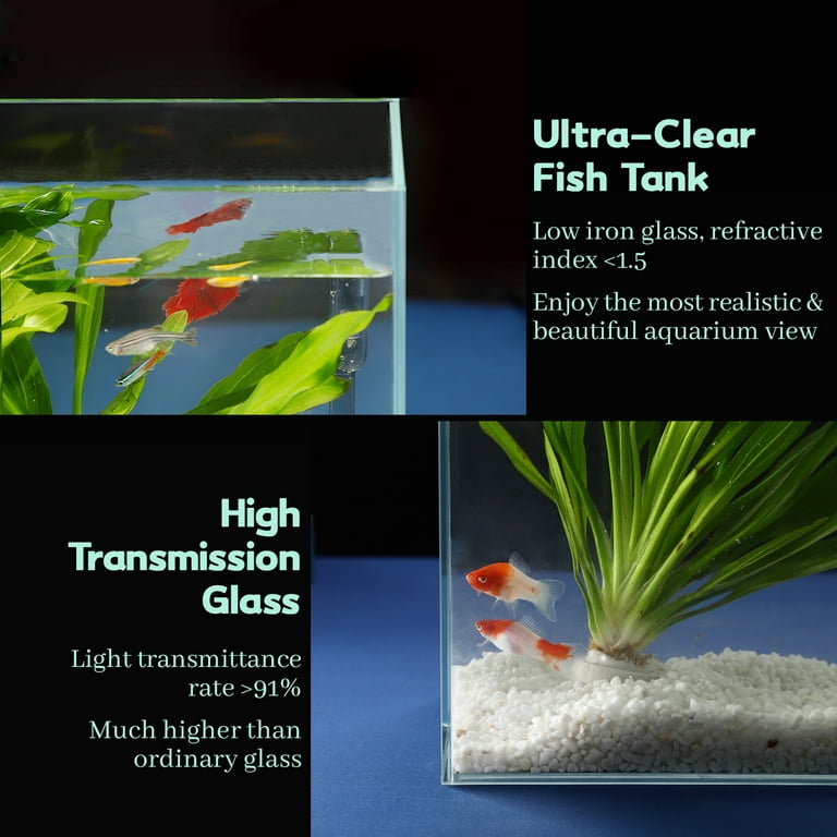 LAQUAL 3 Gallon Ultra Clear Glass Fish Tank, Rimless Low Iron Aquarium for Betta/Nano/Goldfish/Snail/Shrimp, Small Fish Tank with Fish Net & Cleaning