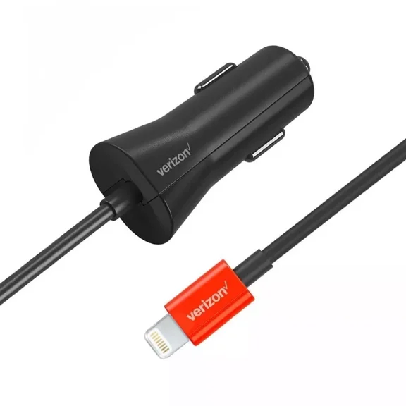 Verizon Fast Charge 30W Lightning Car Charger for iPhone 14/13/12/11/iPod/iPad - with 9FT Coiled Cable - Non-Retail Packaging