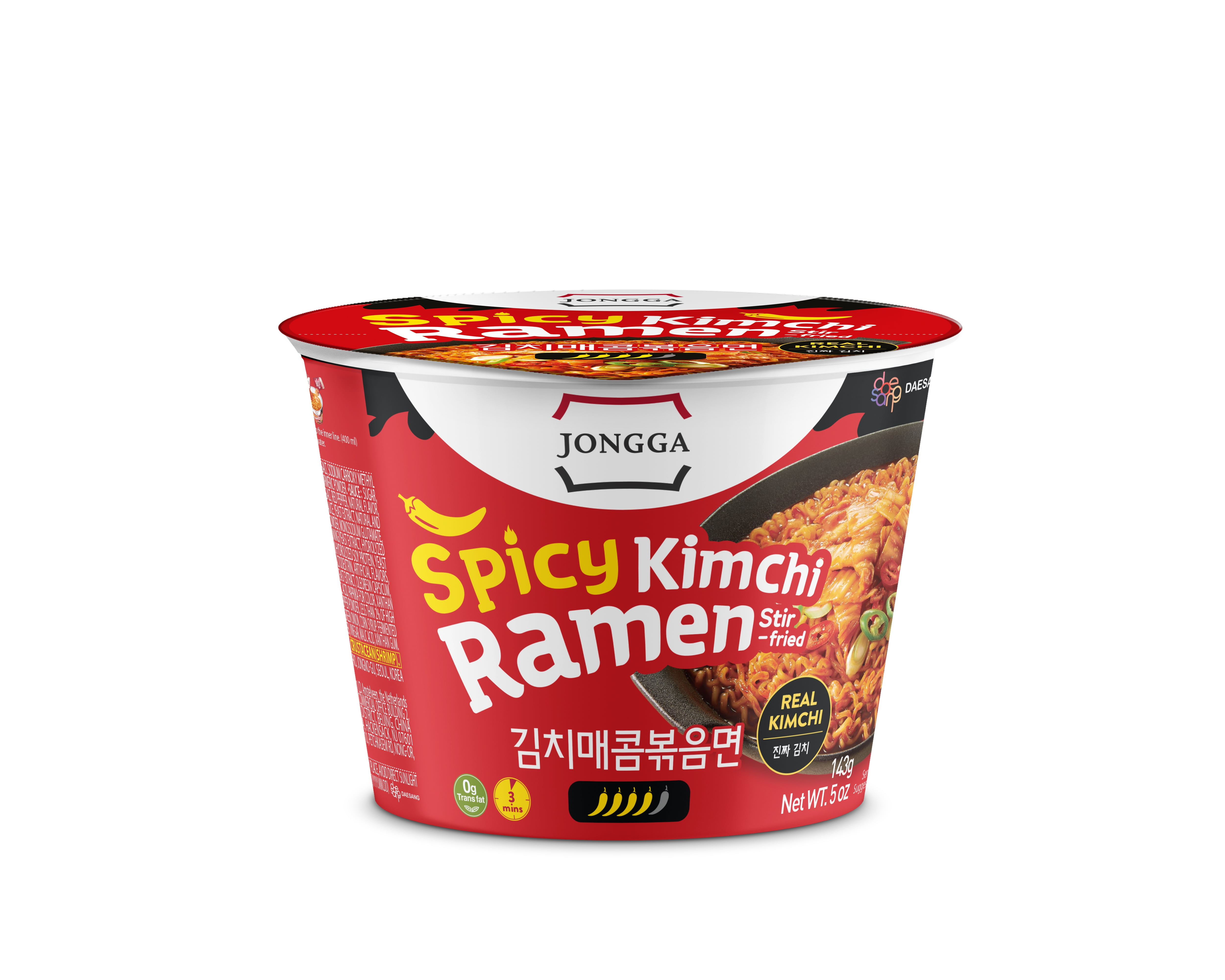 Jongga Spicy Stir-Fried Kimchi Ramen with Real Kimchi, Instant Spicy