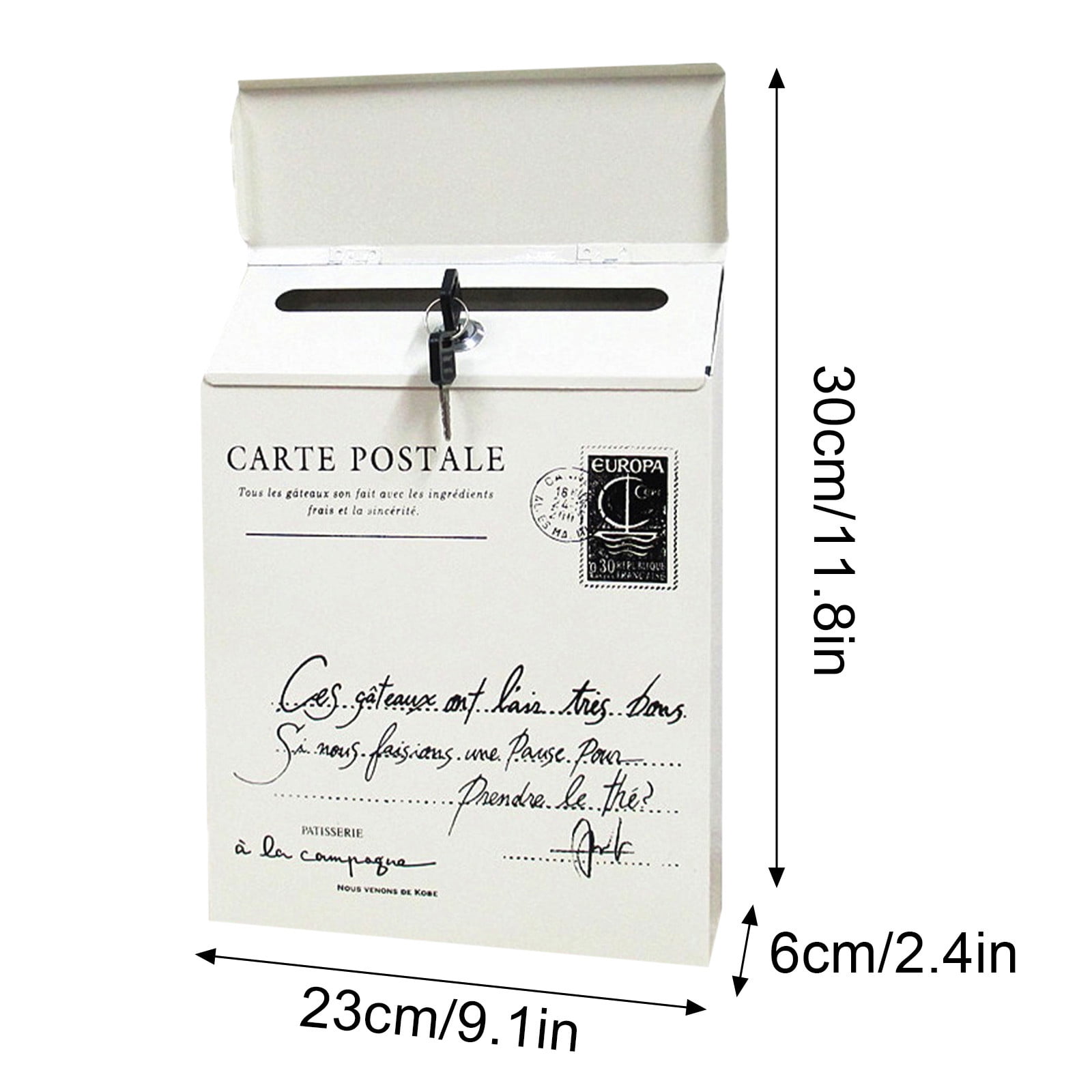 Fzsteel Vintage Wall-Mounted Mailbox with Security Lock, Dual Hook Design, 30×23×6cm/11.81×9.06×2.36in, Cotton Material for Home & Garden Outdoor Rustic Decoration (Multicolor)