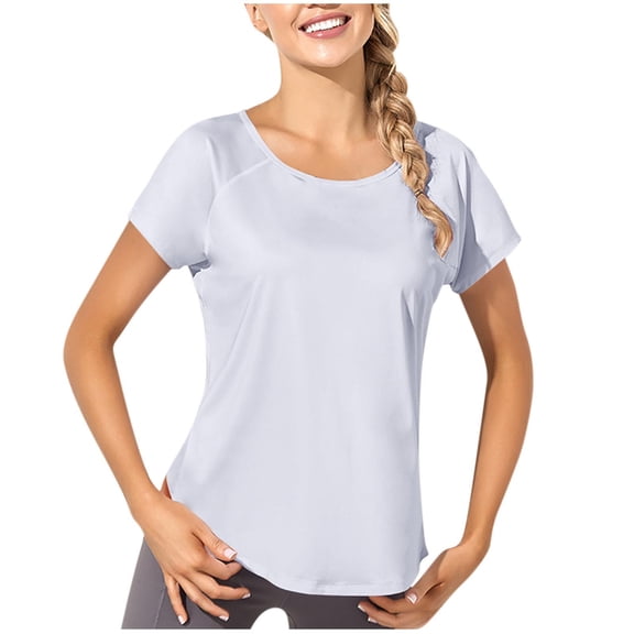 cfhntfmh Workout Tops for Women Loose Fit Yoga Shirts Short Sleeve Athletic Tops with Round Neck Running Gym Tee Top