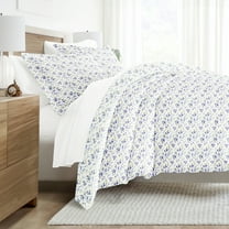 Noble Linens 7 Piece Patterned Duvet Bedding Bundle, Blossoms Light Blue, Twin