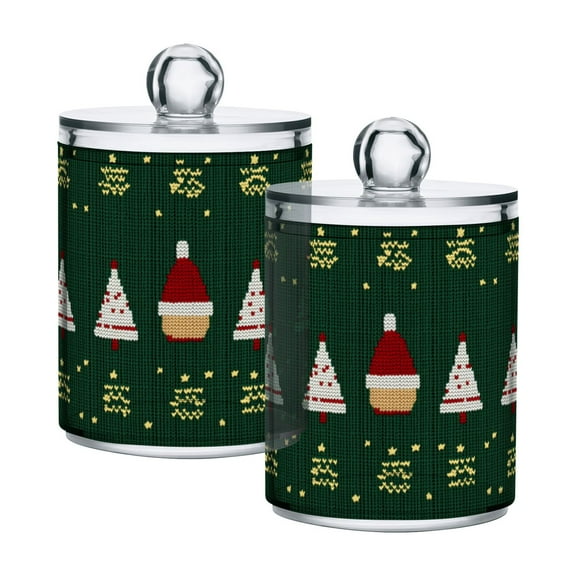 Yayeee 2 Pack Qtip Holder Bathroom Cotton Swab Canister with Lid Clear Dispenser Set, Christmas Santa Hats