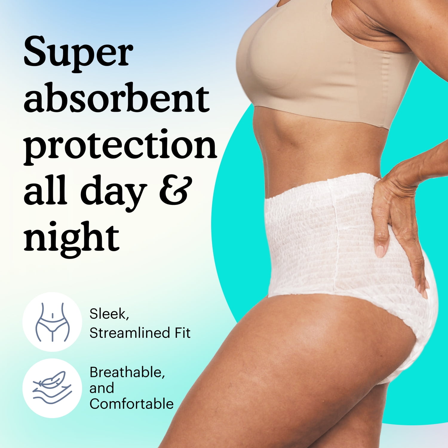 Because Women's Incontinence Underwear - Sensitive Skin - Overnight, L, White, 14 Ct