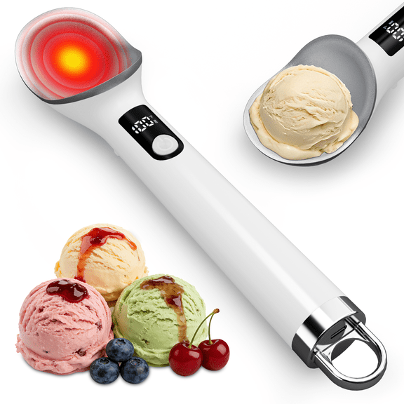 Vlogging Electric Heated Ice Cream Scoop – Electric Self-Heating Spoon with 2600mAh Rechargeable Battery, LED Display, for Frozen Desserts, Gelato, Sorbet