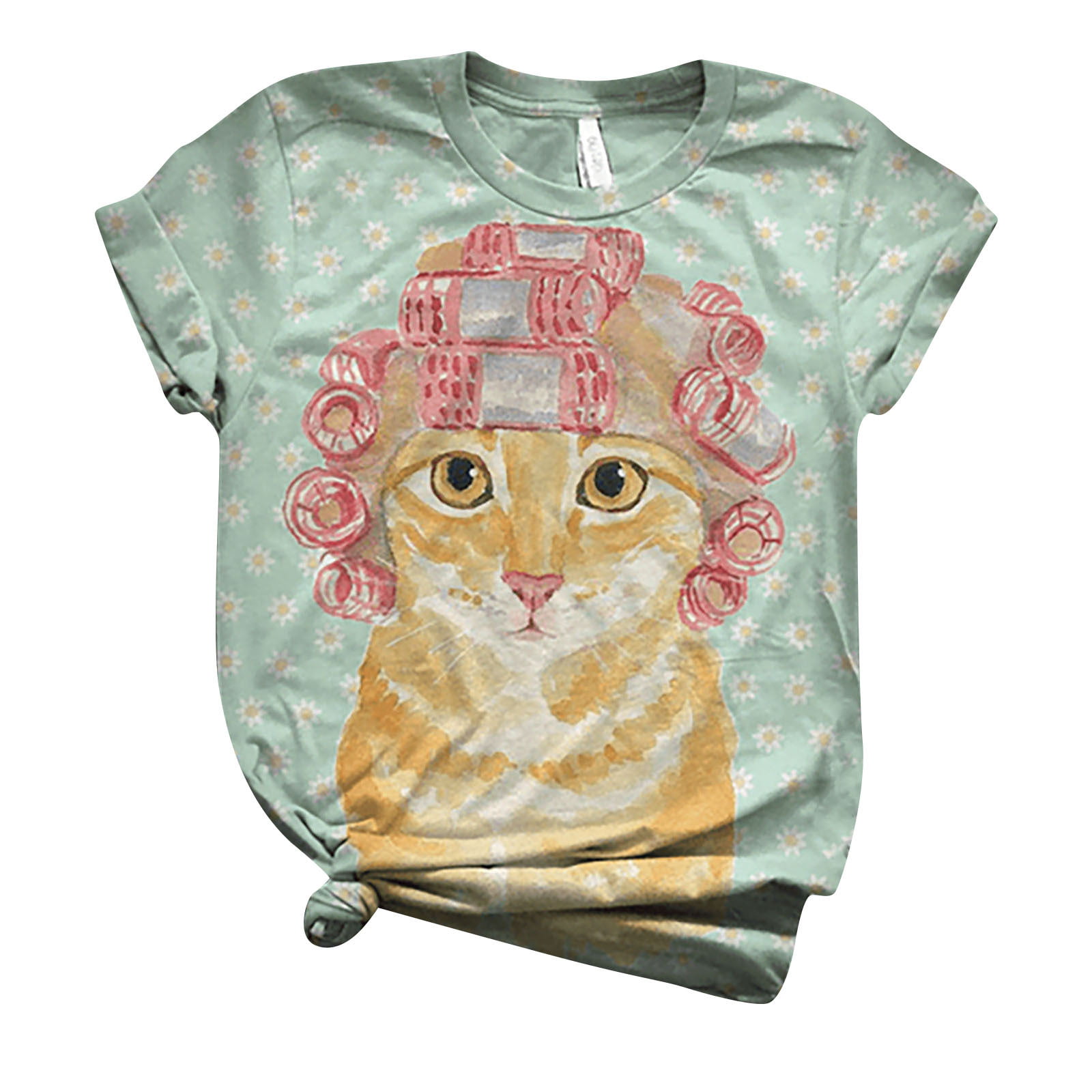 Womens T Shirt Casual Cat Short Sleeve O-Neck Graphic T-Shirt Tops Tees 