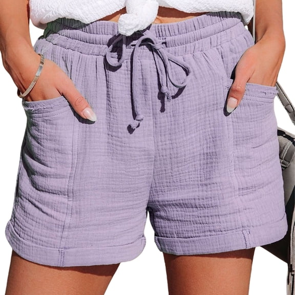 Women'S High Waist Tie Front Loose Wide Leg Shorts with Pockets Casual Summer Light S