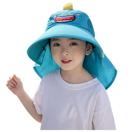 

nsendm Winter Hats for Kids Ages 4-8 Cap Bucket For Boys Hat Baby Hats Sun Flap Beach Sunscreen With Curry Hat Youth Blue One Size