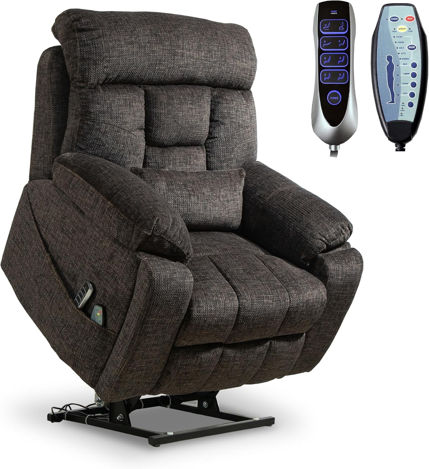 REHOUSING Adult Chenille Living Room Lay Flat Power Lift and Heat and Massage Recliner, Black