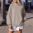 thumbnail image 4 of GZWYHT Mock Neck Sweatshirt Women Blank Mock Neck Sweatshirt Oversized Mock Neck Sweatshirt Pullover Sweaters for Women Long Sleeve Sweatshirt Long Sleeve Turtleneck Tops Brown XL, 4 of 9