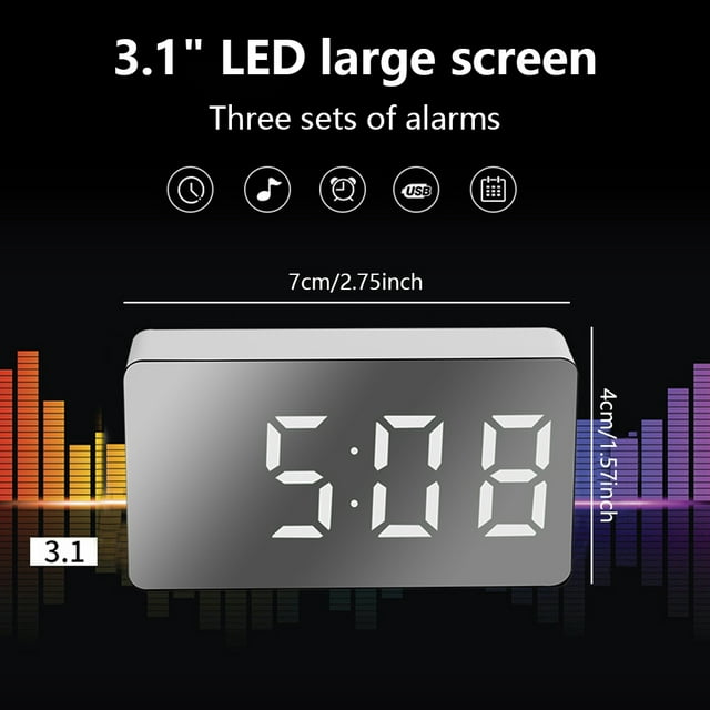 LED Digital Clock USB Rechargeable Tabletop Time Date Temperature Large Time Date Temperature Display Alarm Electronic Decorations Clocks Living Room Green