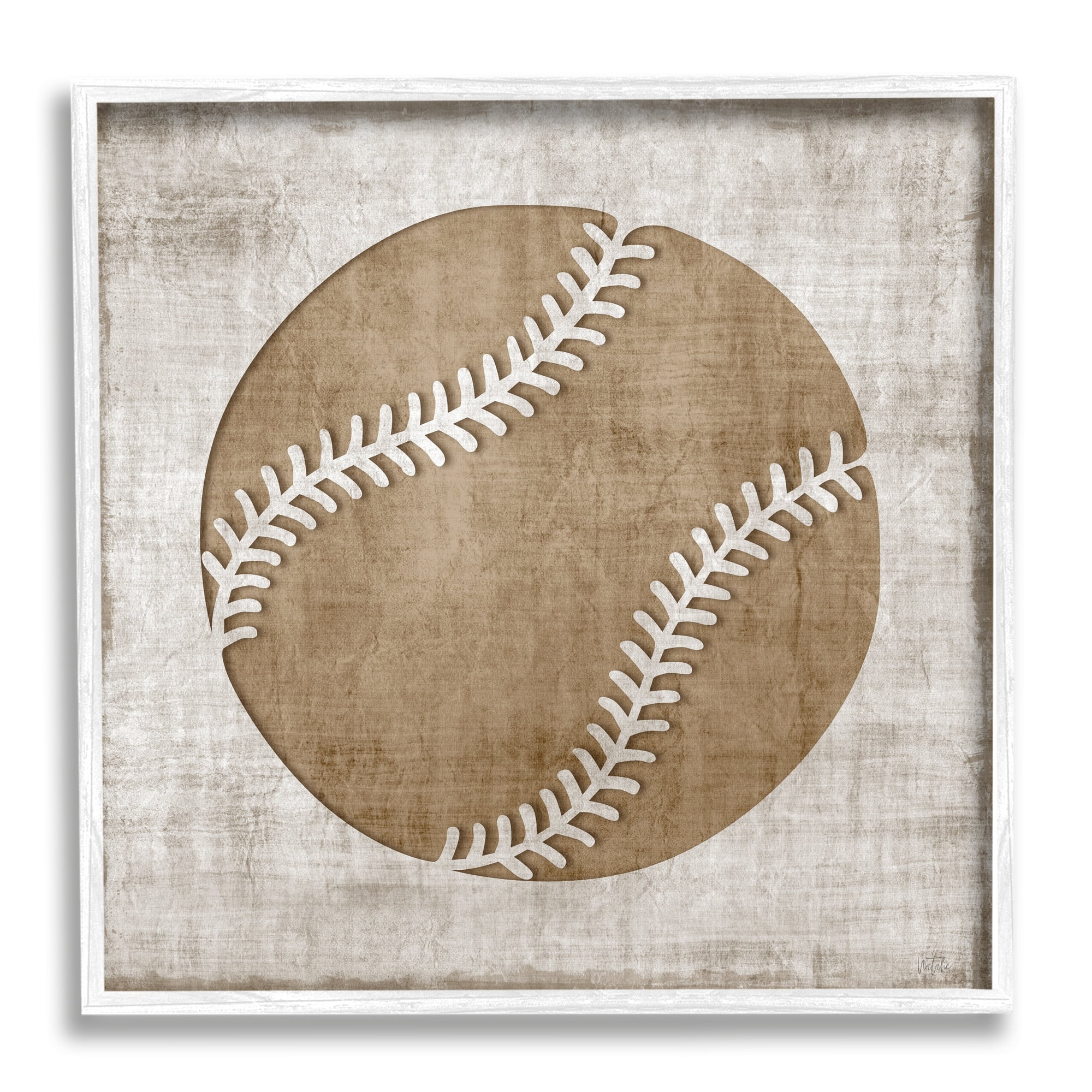 Stupell Industries Weathered Baseball Silhouette Shape Rustic Sports Sign Graphic Art White Framed Art Print Wall Art, Design by Natalie Carpentieri