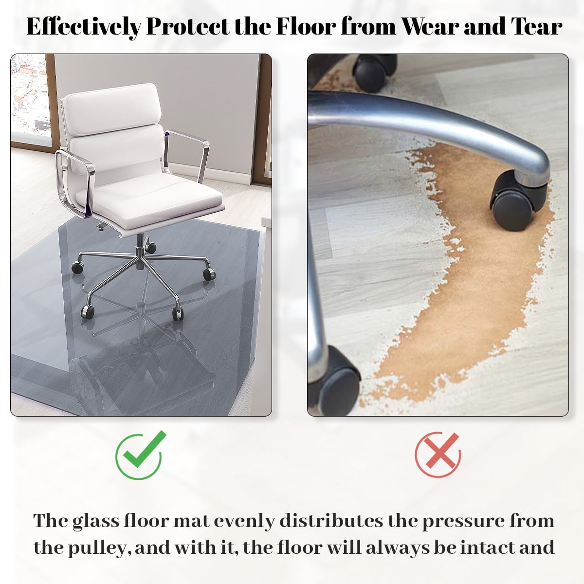 Lumora 46" x 55" Glass Chair Mat Heavy Tempered Glass Mat,Gray