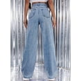 thumbnail image 6 of Women High Waisted Jeans Boyfriend Baggy Wide Straight Leg Casual Denim Pants Trousers Light Blue L, 6 of 9