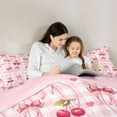 thumbnail image 4 of Feelyou Pink Bowknot Cherry Girl Comforter Set 7pcs, Love Heart Plaid Full Bedding Set, 4 of 8
