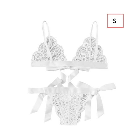 

Women Floral Lace Underwear Set Mesh Panty Lingerie Gift White S