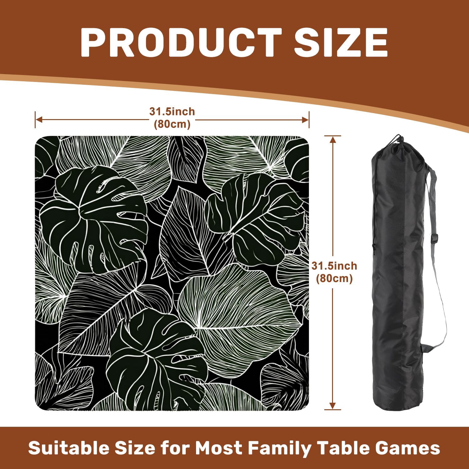 Mahjong Mat 31.5" x 31.5" white graphic tropical leaves seamless Non-Slip Noise Reduction American Mahjong Tiles Table Cover for Dominoes Poker Card Board Games Gift