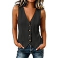thumbnail image 2 of Pounoo Vests for Women V Neck Sleeveless Tailored Hem Vest Button Front Sleeveless Layering Tops Slim Tailored Fit Business Casual Layering Wrinkle Resistant Boho Tops for Women, 2 of 5