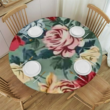 

Sheronv Roses Round Table Cover Stain Resistant Washable Indoor Outdoor Tablecloth Kitchen Dining Wedding Parties 100% Polyester Fiber Outdoor Fitted for Home Kitchen Outdoor Decoration 46 -50