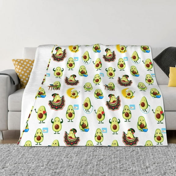 Fuzoiu Funny Avocado In Mexican Clothes Print Flannel Blanket,Throw Blanket,Flannel Home Decor,Fleece Bed Blankets,Cozy Soft Blanket for Bed, Sofa, Camping, and Travel-40"x30"