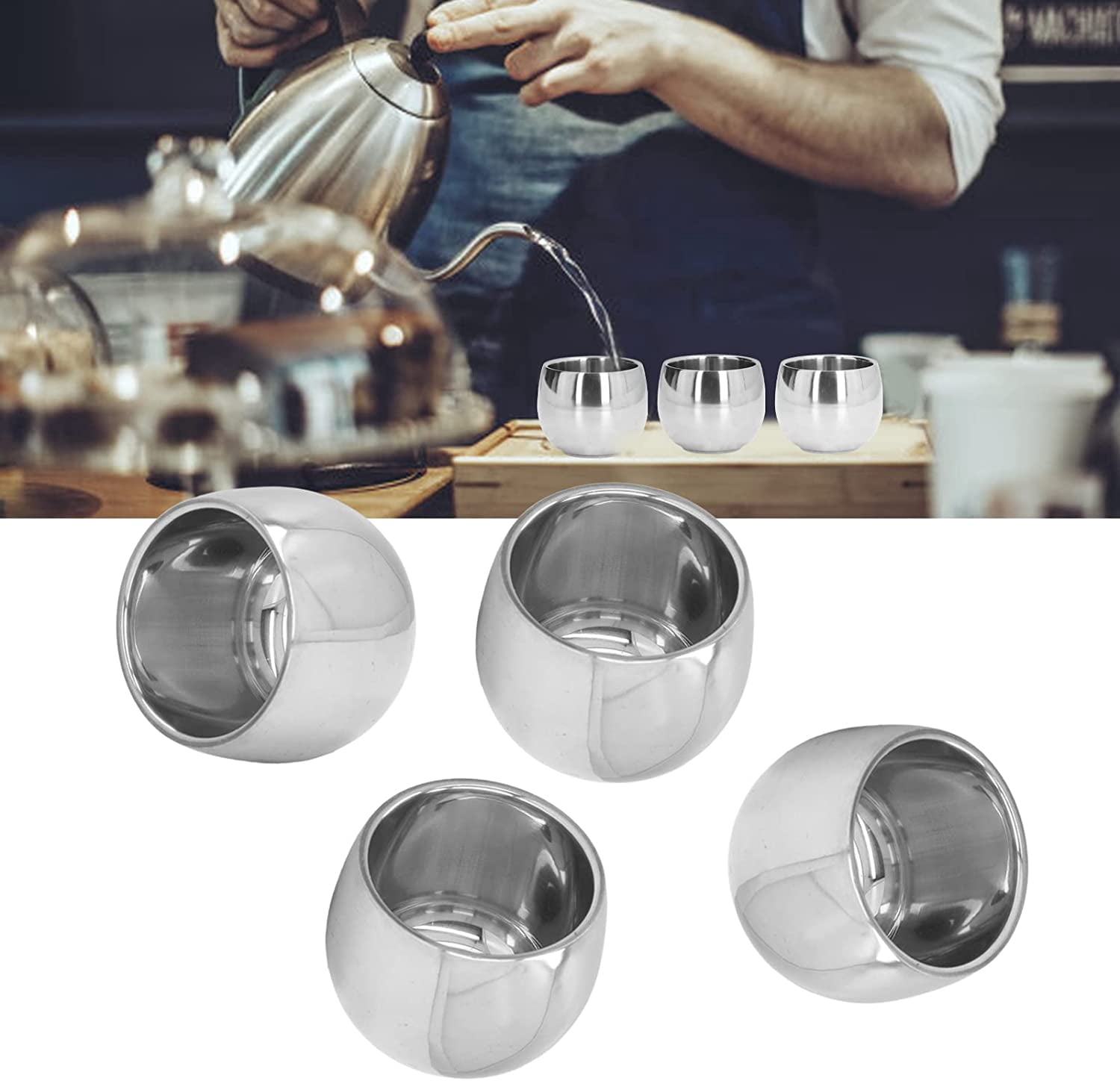 Stainless Steel Insulated Coffee Mugs, 4 Pack 150ml Double Layer, For Espresso Tea, Outdoor Camping Travel