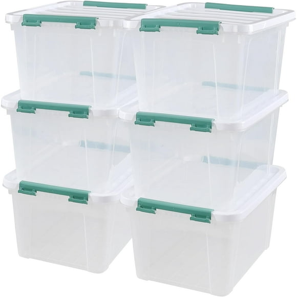 Ramddy 6 Pack 20 Quart Plastic Storage Bins with Lids, Clear Latching Container Box