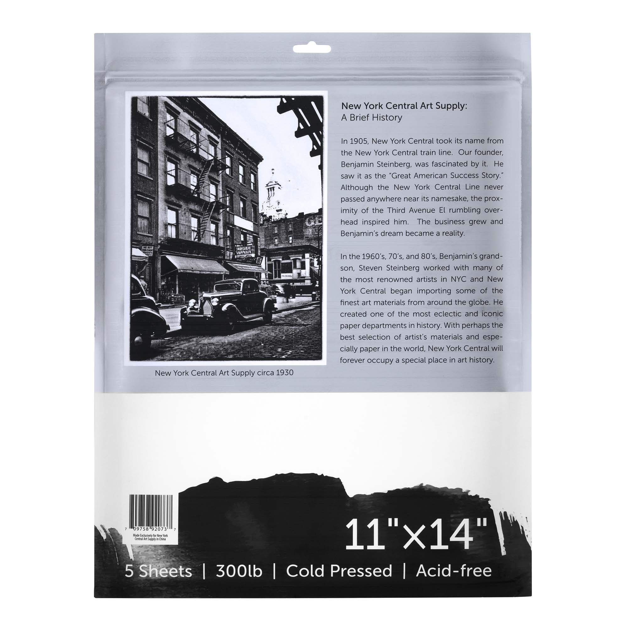 New York Central Watercolor Paper - 11x14" - 25 Sheets - 300 lb. Cold Press - 100% Cotton, Acid-Free, Archival Quality, Bright White Watercolor Paper Pad for Wet & Dry Media