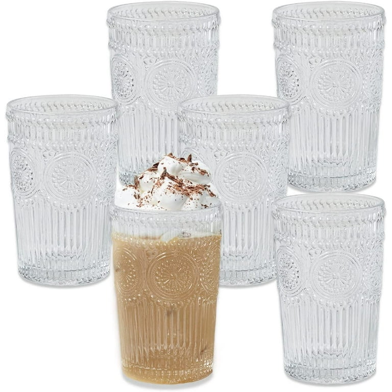 Ribbed Glass Cup, 20 oz Ribbed Drinking Glasses Glassware