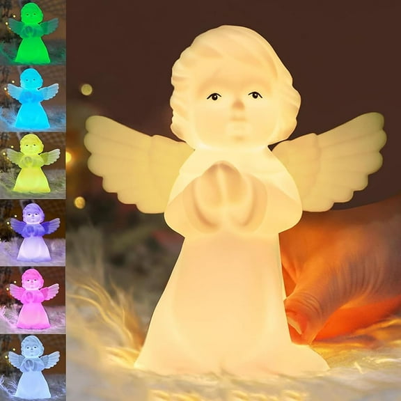 Angel Night Light for Kids, Rechargeable 7 Color Changing Angel Silicone Night Light, Dimmable Nursery Lights Beside Night Lamp, Cute Angel Gift for Kids Boys Girls Baby Toddlers Teen