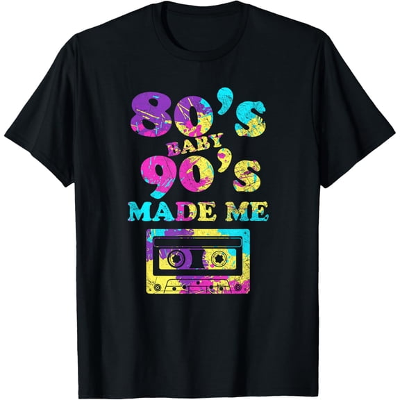 Retro 80s Baby 90s Made Me Vintage Graphic Tee Cassette T-Shirt mens t shirt，black，women，funny，misfits，men，journey，t-shirt
