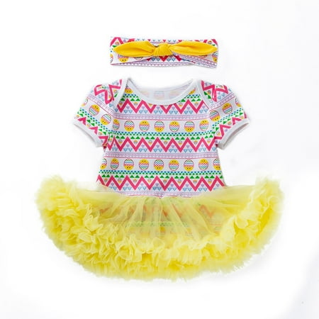 

GWAABD Little Girls Spring Outfits Yellow Cotton Girl s Clothes Happy Egg Puffy Short Sleeve Skirt Set with Hair Accessories 0 To 24 Months 59