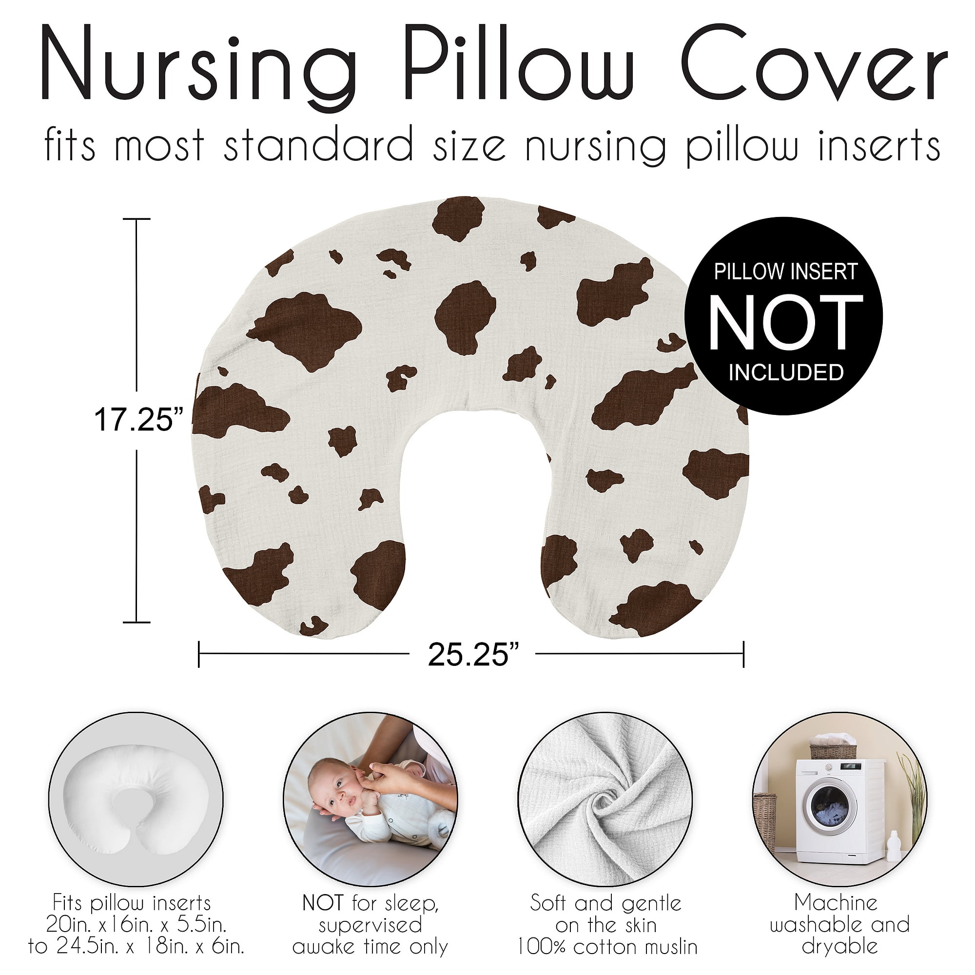 Sweet Jojo Designs Wild West Cowboy Cow Print Boy, Girl, Unisex/Gender Neutral Muslin 100% Cotton Nursing Pillow Cover
