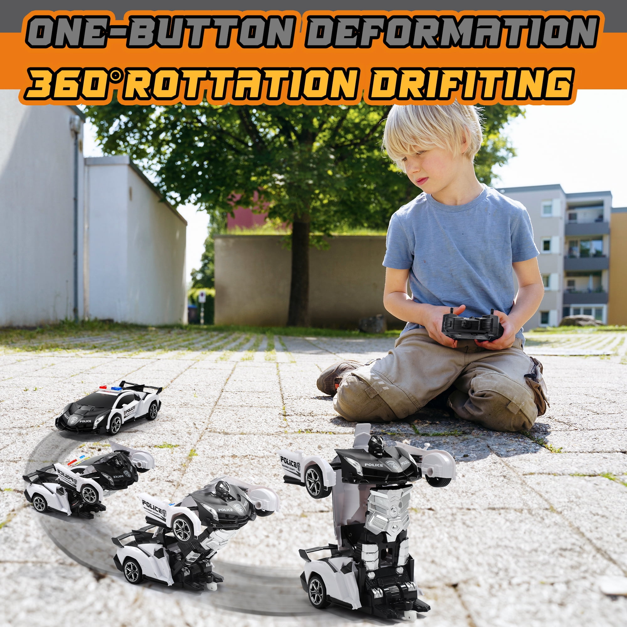 2-Pack of Remote Control Transforming Car for Boys Girls 4-7, 360°Rotating,One-Button Deformation, Automatic Demonstration, Best Gift for Kids