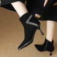 thumbnail image 3 of Kitten Heels Ankle Boots for Women Fashion Suede Glitter Rhinestone Pointed Toe Zipper Dress Booties, 3 of 7
