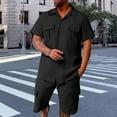 thumbnail image 2 of USNSM Men's Short Sleeve Shorts Two Piece Solid Color Sports Casual Loose Comfort Breathable Short Sleeve Lapel Suit Black XXL, 2 of 6