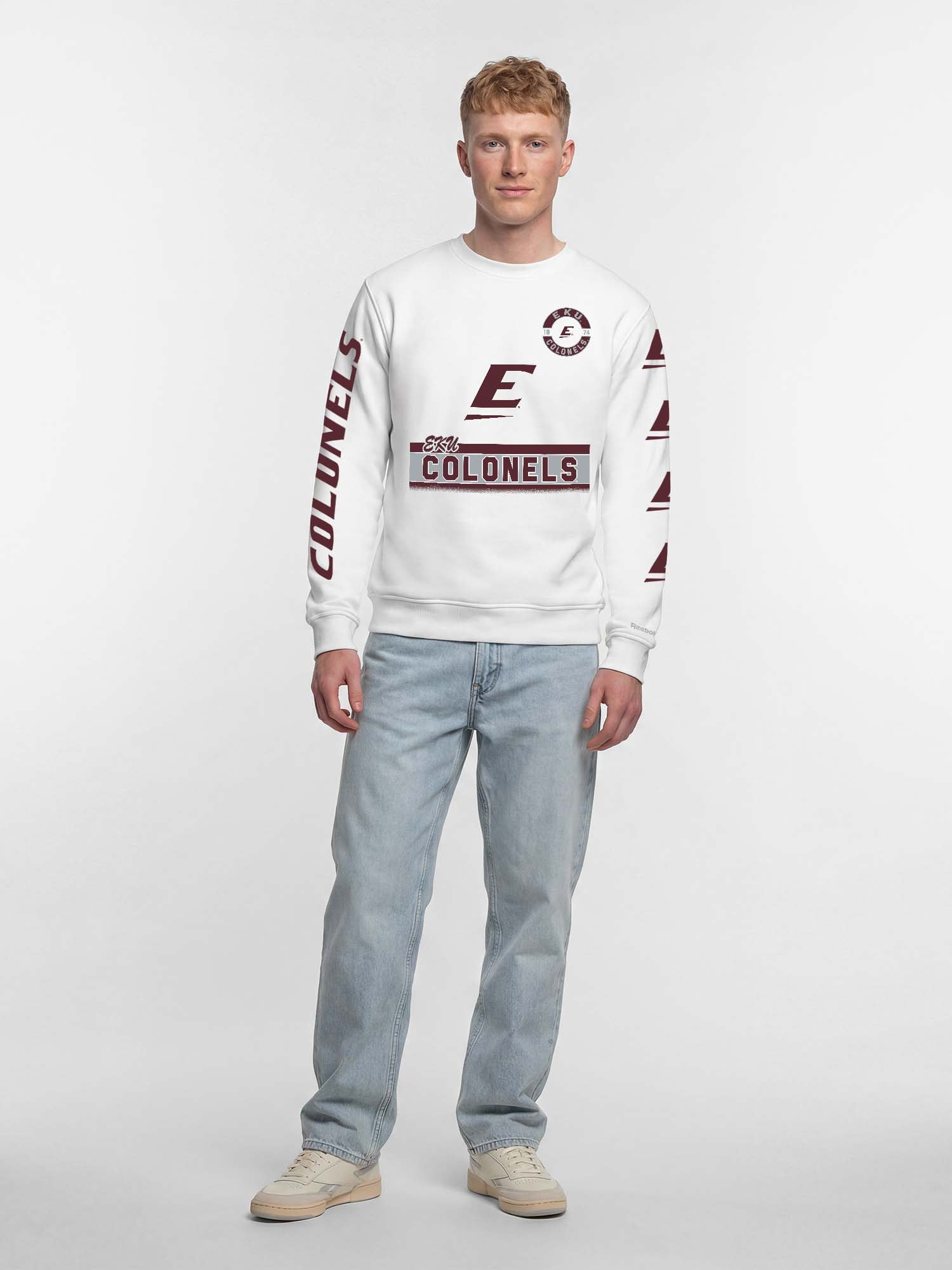 Eastern Kentucky Colonels Reebok Mens White Crew Sweatshirt