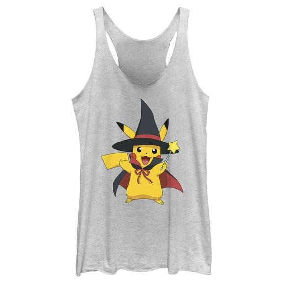 Women's Pokemon Halloween Pikachu Magic Wand Racerback Tank Top White Heather X Large