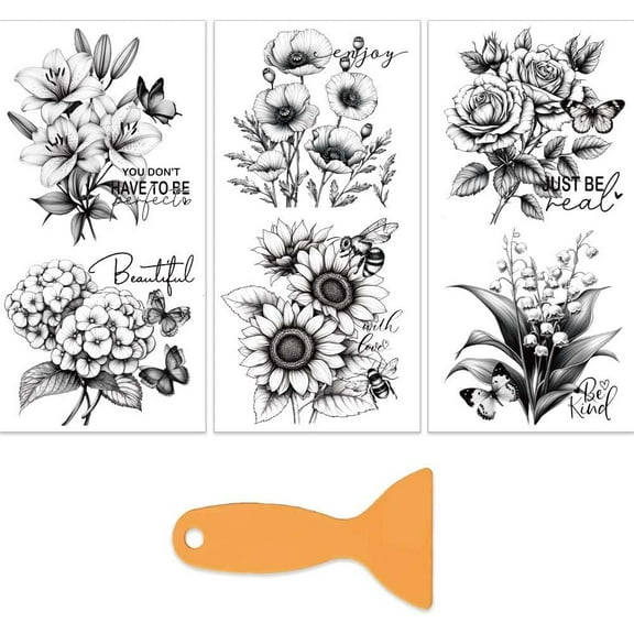 3pcs/set Sketch Flower Rub on Transfers for Furniture and Crafts 6x12 Inch Sunflower Furniture Decals Transfer Stickers Rub on Decal with 1pc Scraper for Wood Scrapbook Window Home Decoration