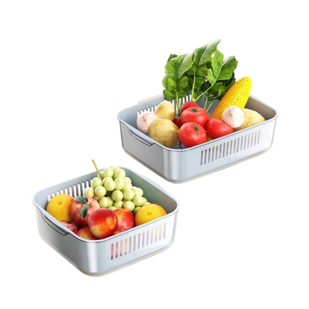 Paquete de 2 cestas de drenaje grandes y medianas for frutas y verduras, coladores de alimentos multifuncionales