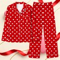 thumbnail image 2 of Women's Pajamas Sets 2 Piece Button Up Shirts and PJ Bottoms Hearts Print Long Sleeve Valentines Nightgown Suits (S, Red 01), 2 of 7