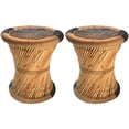 thumbnail image 1 of Natural Geo Moray Accent Stool (Set of 2) - Handwoven Blue Striped, 1 of 4